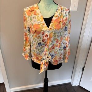 LC Lauren Conrad Multicolor Floral Tie-Front Blouse